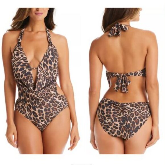 Bar III | NEW Animal-Print Chic Cowlneck One-Piece Swimsuit - Size XS - Picture 1 of 10